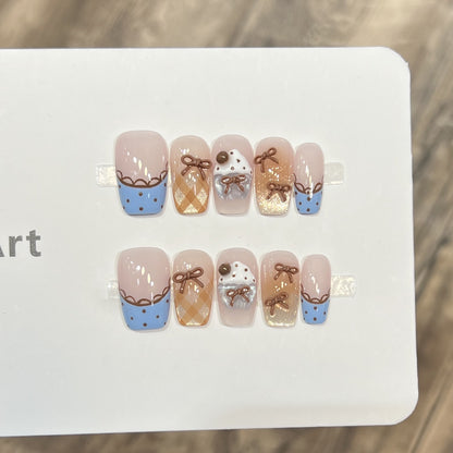 Decorative Press-On Nail Art Set with Charming Bow Accents Acalora