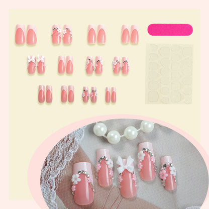 Decorative Press-On Nails Art Set with Floral and Gem Embellishments Acalora
