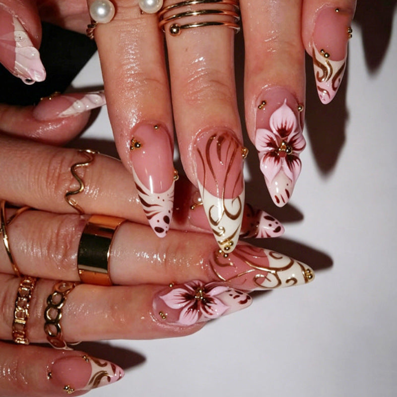 Elegant Floral Themed Press-On Nail Art Acalora
