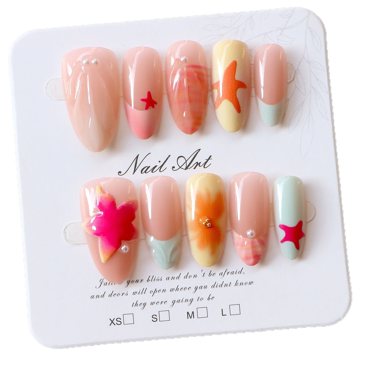 Artistic Press-On Nail Set with Tropical Theme Acalora