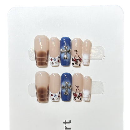 Decorative Press-On Nail Art Set with Unique Graphic Designs Acalora