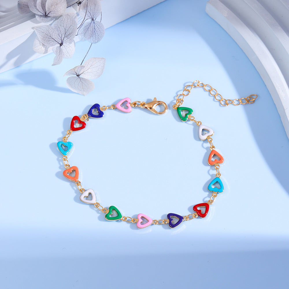 Colorful Heart Charm Anklet Acalora