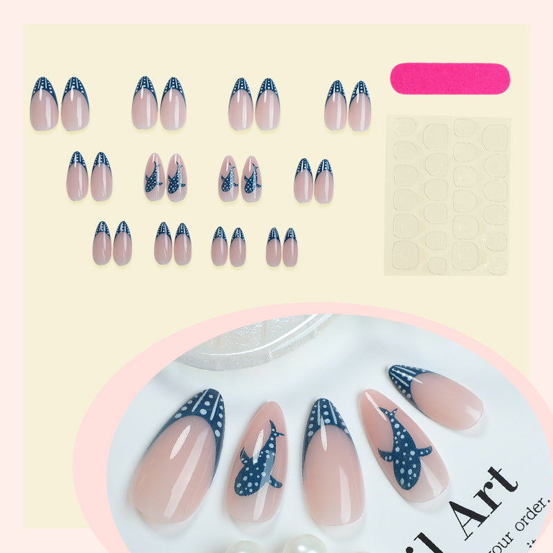 Artistic Press-On Nail Set with Decorative Whale Design Acalora