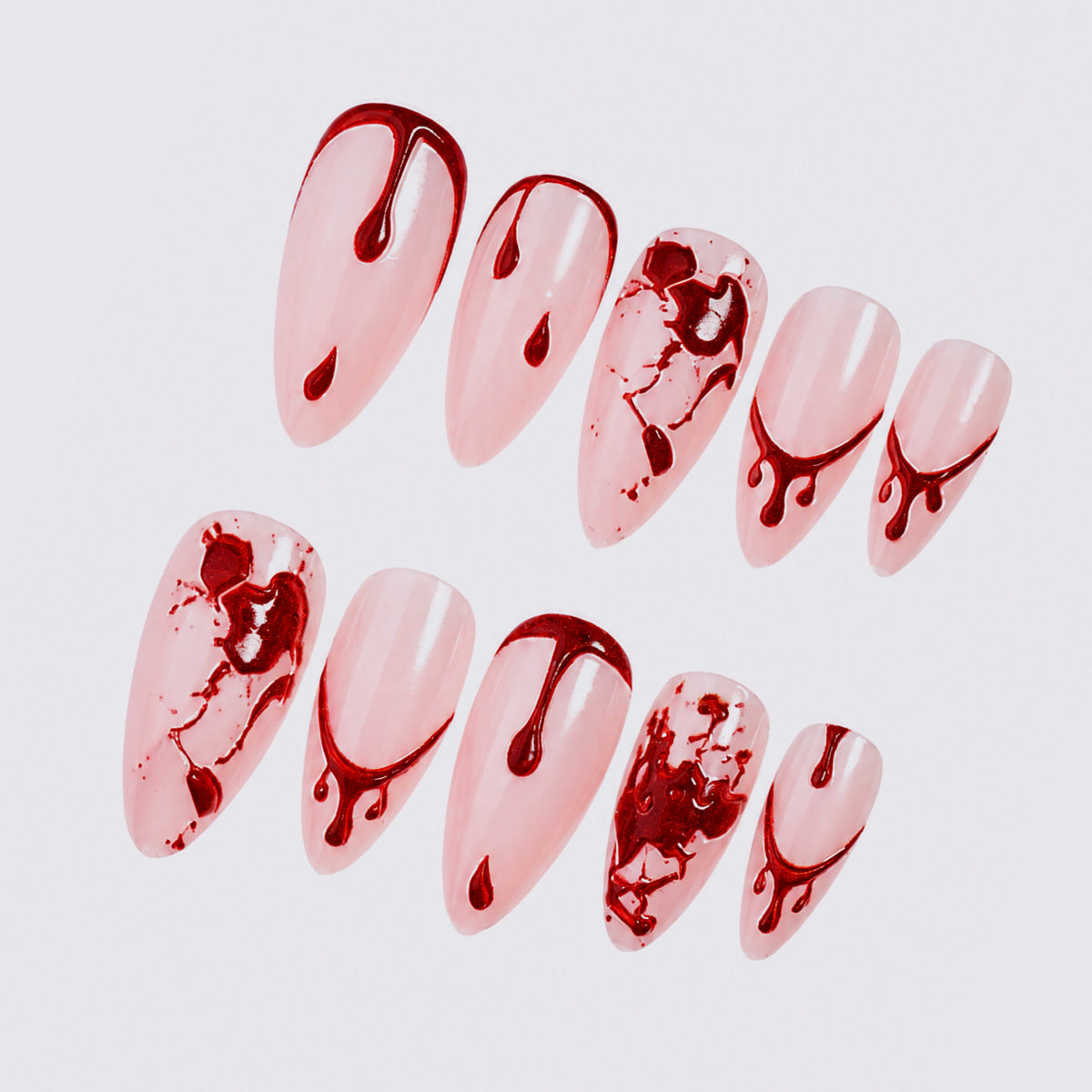 Artistic Press-On Nail Set with Blood Drip and Marble Design Acalora
