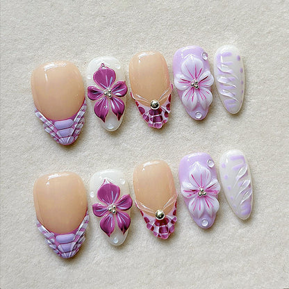 Elegant Floral Design Press-On Nails Set Acalora