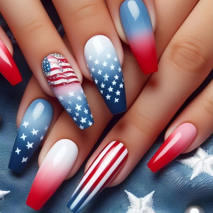 Artificial nail set with patriotic design Acalora