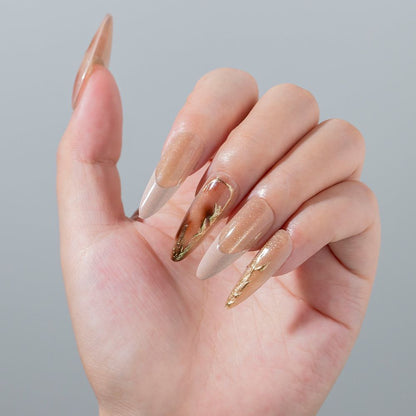 Elegant Stiletto Press-On Nail Set with Gold Accents Acalora
