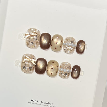 Decorative Press-On Nail Set with Pearl and Bow Accents Acalora