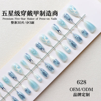 Decorative Press-On Nail Art Set with Oceanic Designs Acalora