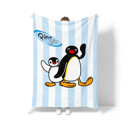 Fun Illustrated Penguin Plush Throw Blanket