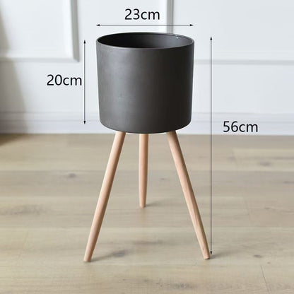 Plant pot with wooden stand