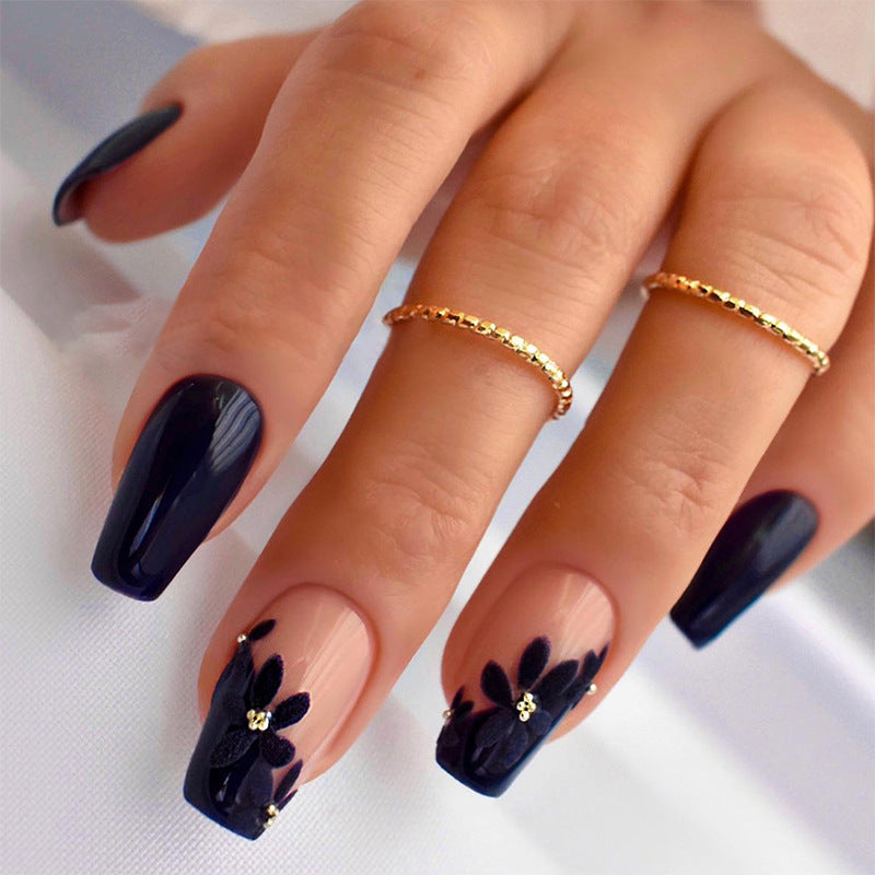 Decorative Press-On Nail Set with Elegant Leaf Designs Acalora