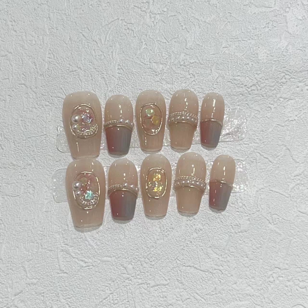 Decorative Press-On Nail Set with Gemstone Accents Acalora