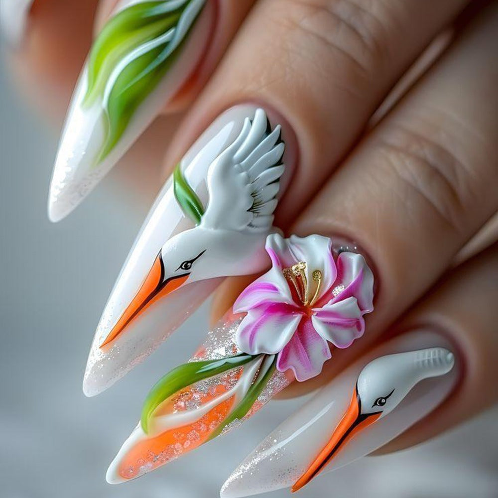 Artificial nails with floral and bird design Acalora