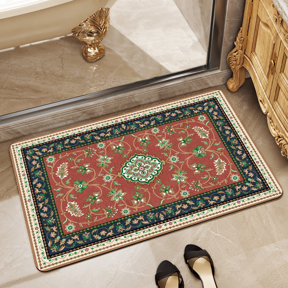 Vintage Floral Design Bath Mat Acalora