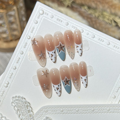 Elegant Stiletto Press-On Nail Set with Artistic Accents Acalora