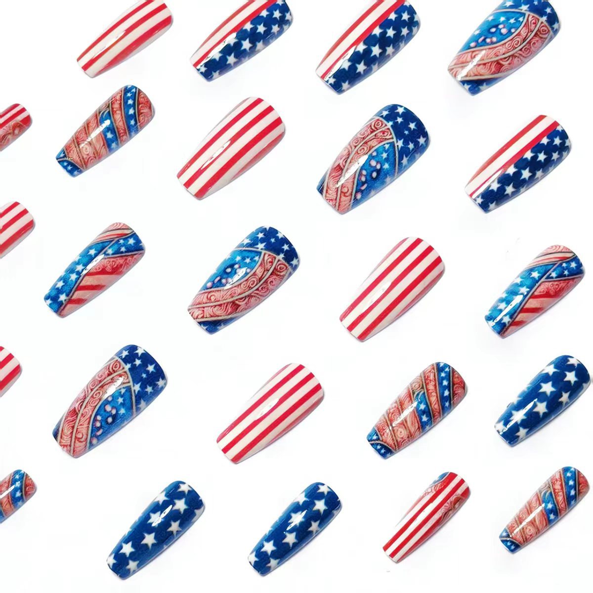 Patriotic Star and Stripes Nail Art Acalora