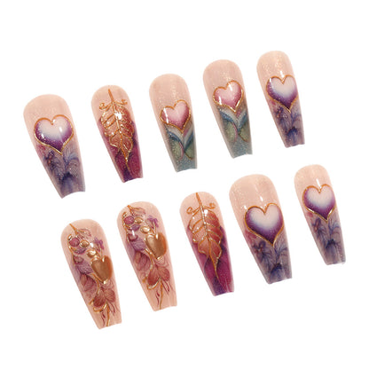 Artificial nails with romantic heart and flower designs Acalora
