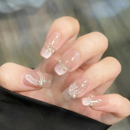 Decorative Press-On Nail Set with Pearl Accents Acalora