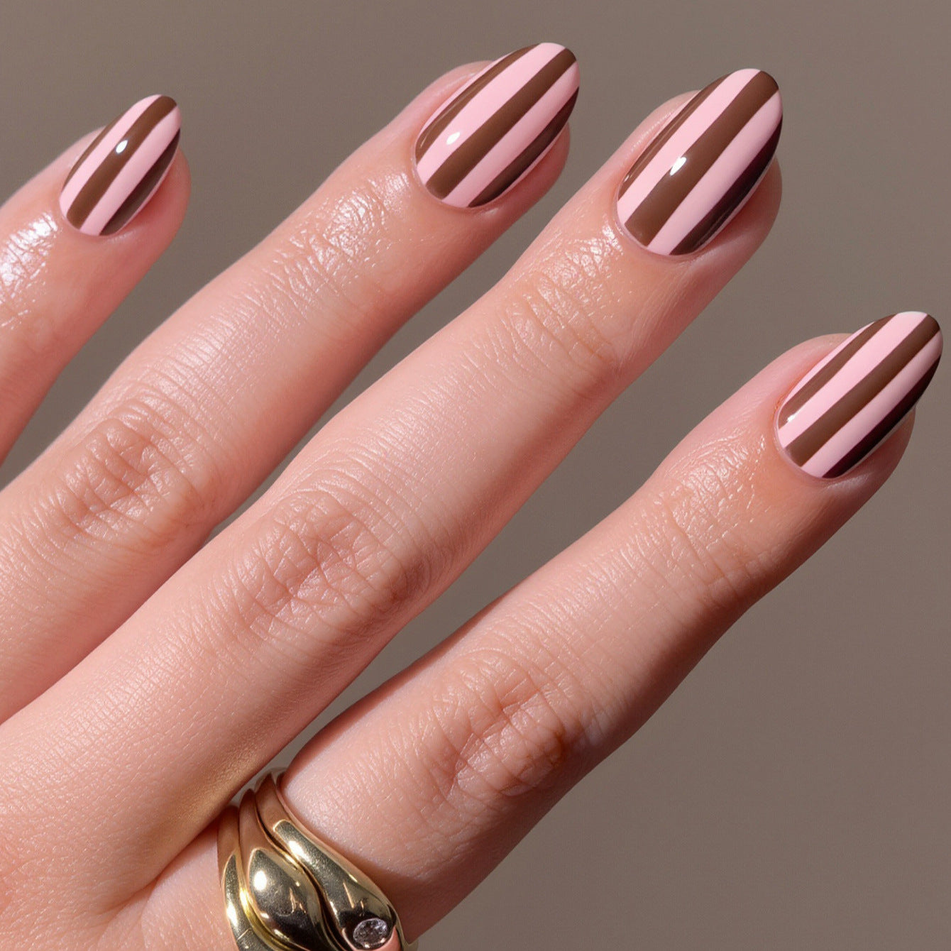 Elegant Striped Almond Press-On Nails Acalora