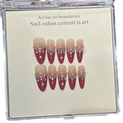 Luxurious Press-On Nail Art Set with Rhinestone Detailing Acalora