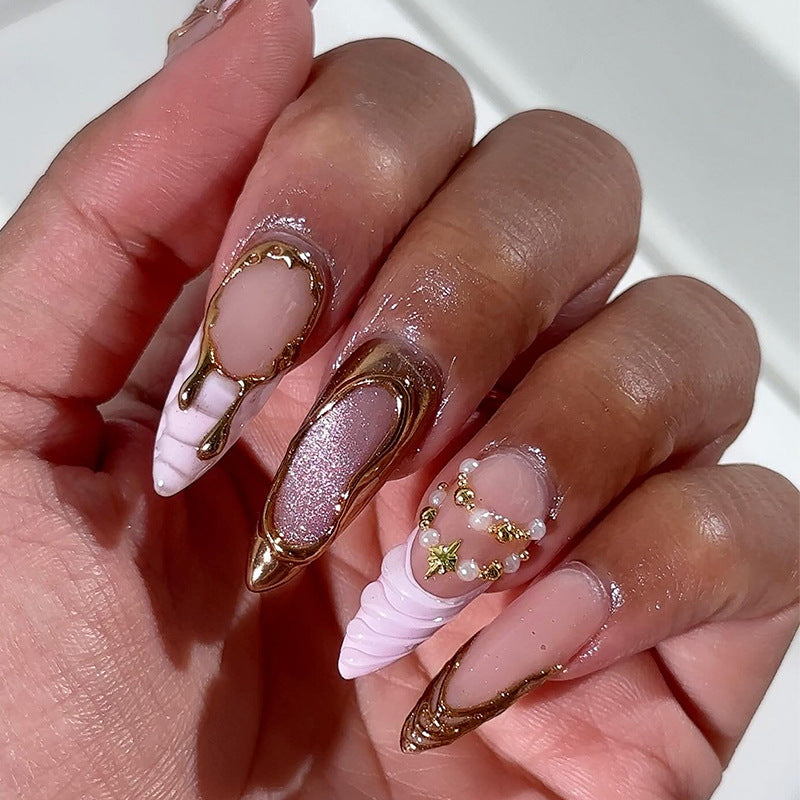 Luxury Press-On Nail Set with Gold Accents Acalora