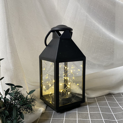 Decorative Metal and Glass Lantern with Warm LED Fairy String Lights Acalora