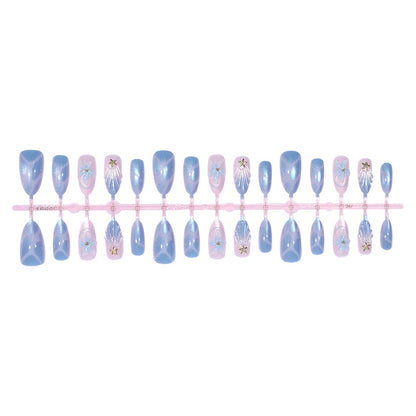 Artistic Press-On Nail Set with Iridescent Shell Accents Acalora
