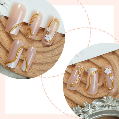 Artistic Press-On Nail Set with Gold Accents Acalora