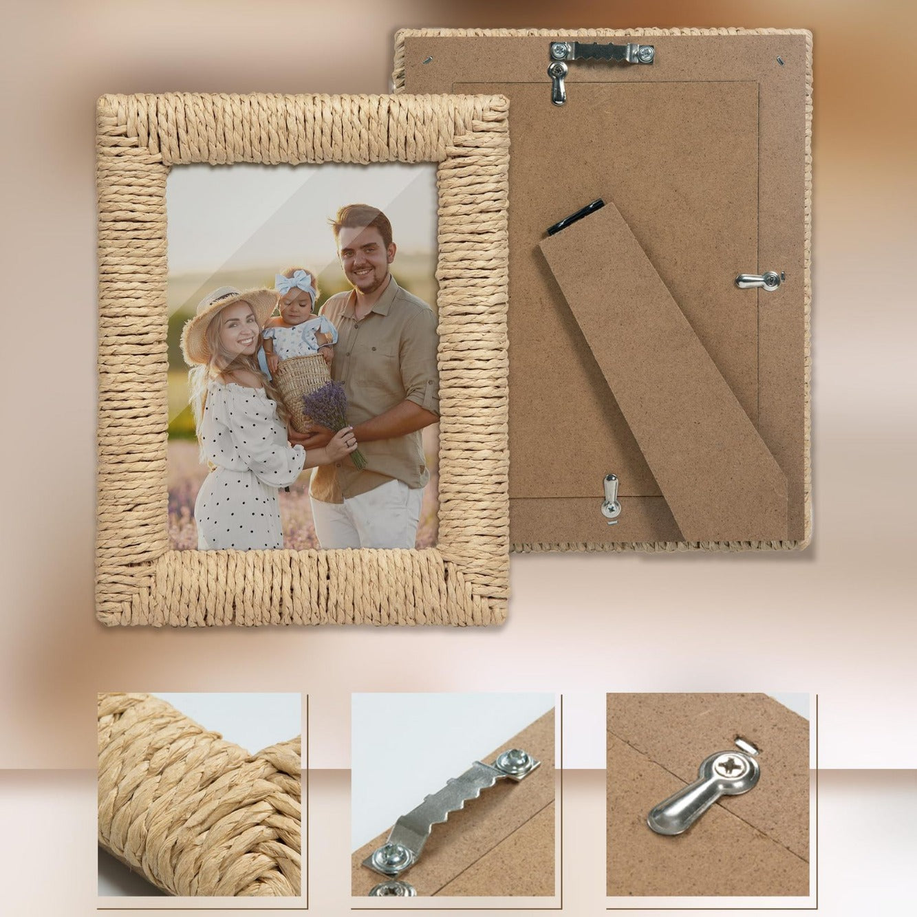 Artful picture frame made of woven natural material Acalora