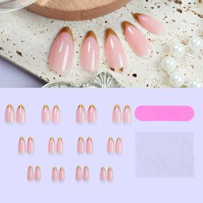 Elegant Press-On Nail Set with Gold-Tipped Design Acalora