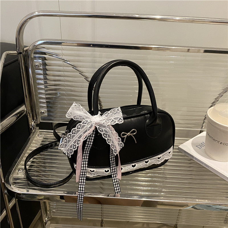 Elegant Lace-Trimmed Bow Handbag Acalora