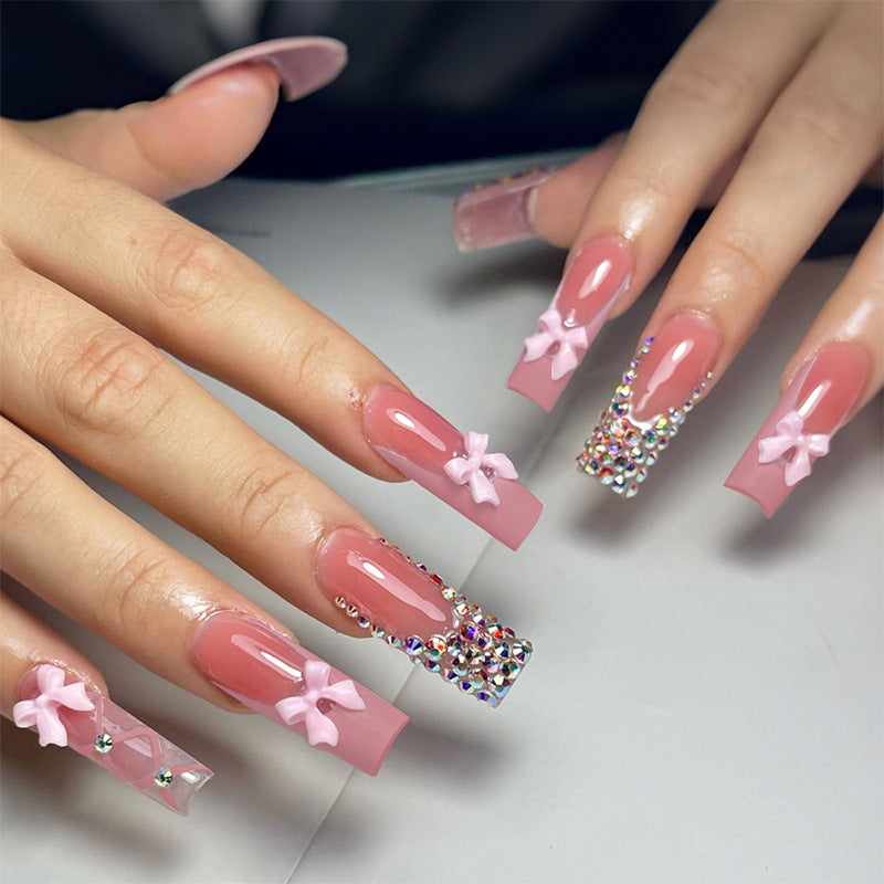 Decorative Nail Art Press-On Set with Bow and Gem Accents Acalora