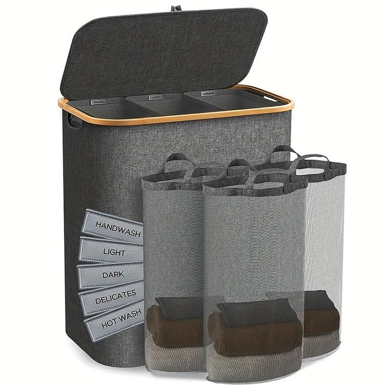 Elegant Laundry Container Made of High-Quality Textile with Bamboo Frame Acalora