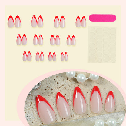 Decorative Press-On Nail Art Set with Elegant Red and White Design Acalora