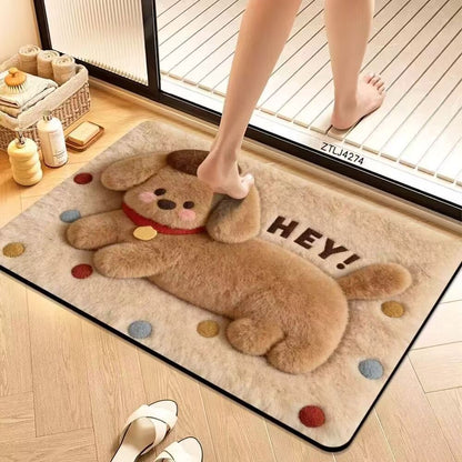 Cute Cartoon Pet-Themed Plush Bath Mat