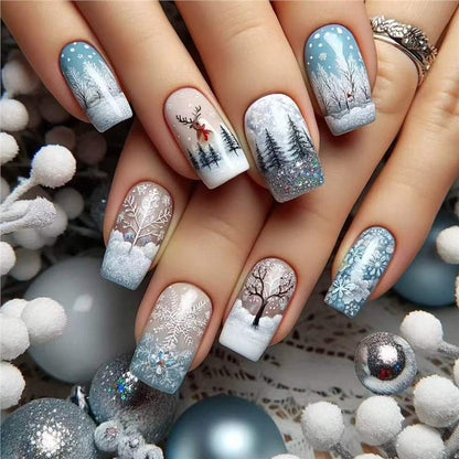 Festive Holiday-Themed Press-On Nail Art Set Acalora