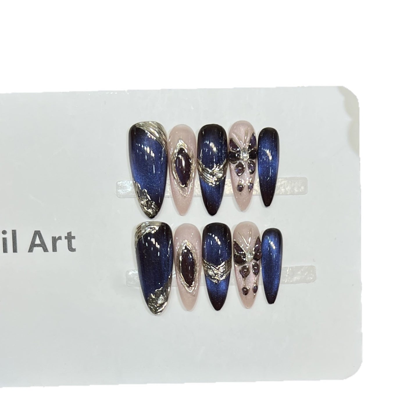 Elegant Stiletto Press-On Nail Art Set with Gemstone Accents Acalora