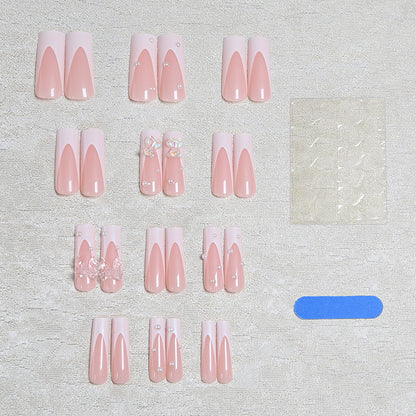 Artificial nail set with elegant bow and pearl decorations Acalora