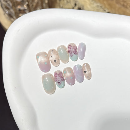Floral-Inspired Press-On Nail Art Set with Star Accents Acalora