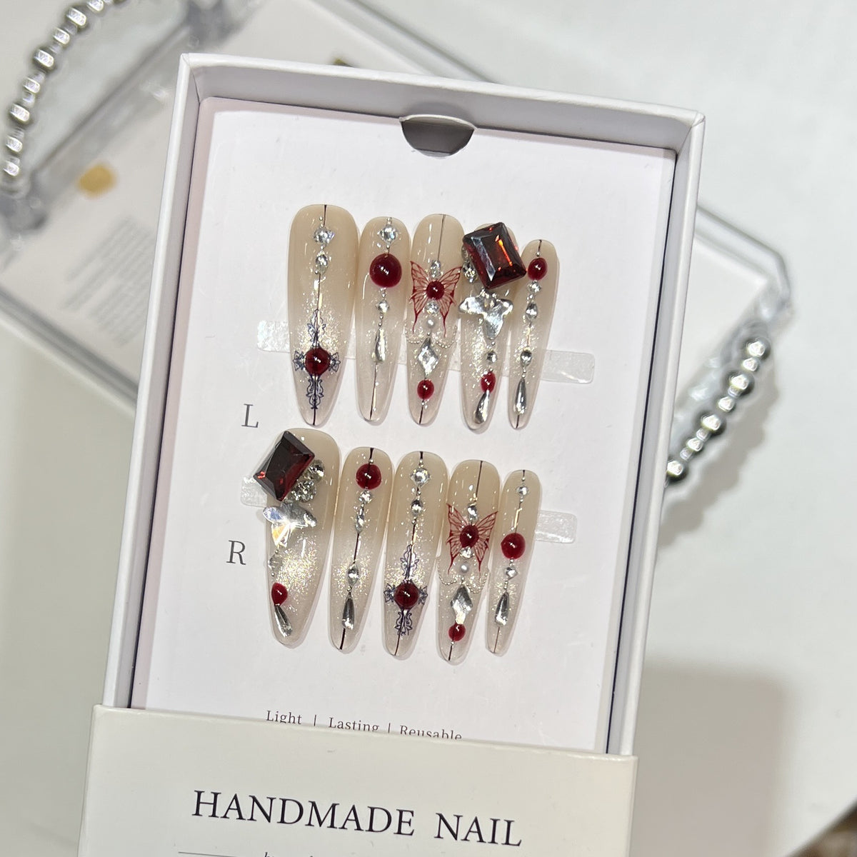 Artistic Floral Embellished Press-On Nail Set Acalora