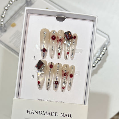 Artistic Floral Embellished Press-On Nail Set Acalora