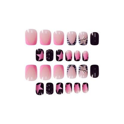 Artistic Press-On Nail Set with Star and Gem Accents Acalora