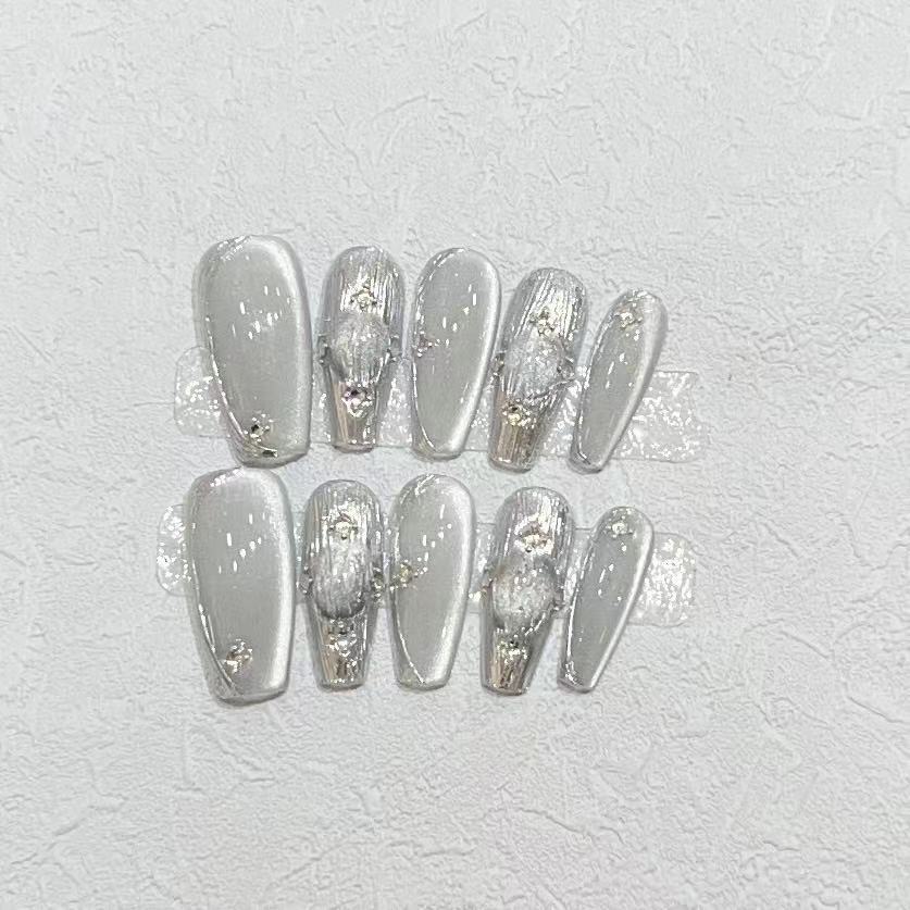Elegant Press-On Nail Set with Metallic Finish Acalora