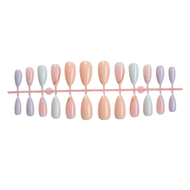 Artistic Press-On Nail Set with Gold Accent Designs Acalora