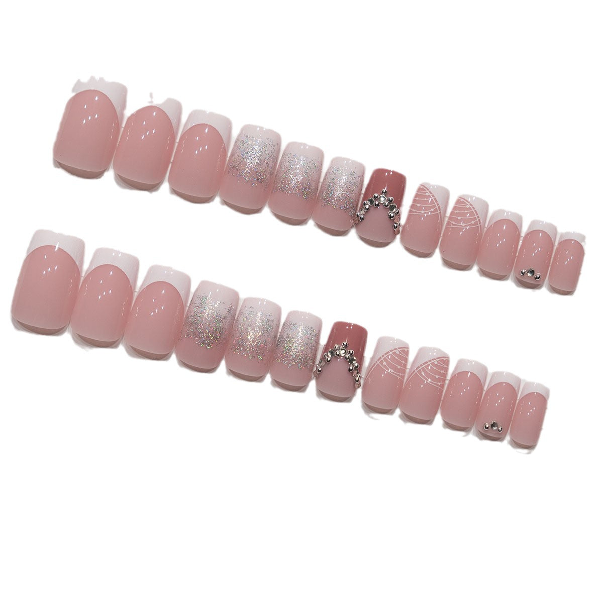 Decorative Press-On Nail Art Set with Rhinestone Accents Acalora