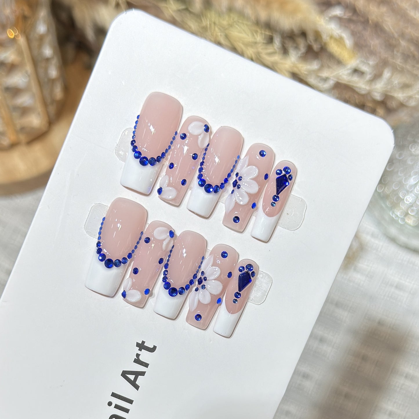 Decorative Press-On Nails with Floral and Gemstone Accents Acalora