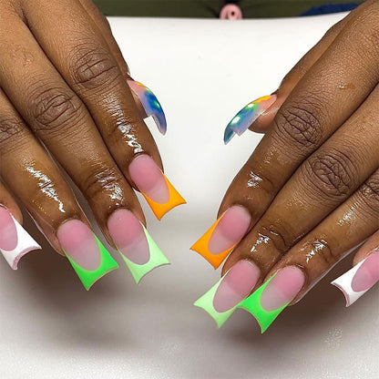 Artistic Press-On Nail Set with Unique Colorful Tips Acalora