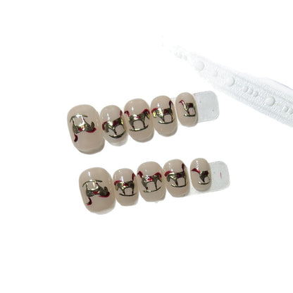 Decorative Press-On Nail Art Set with Gold Accent Designs Acalora