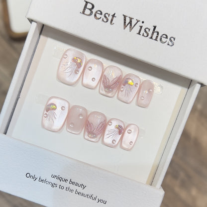 Elegant Press-On Nail Art Set with 3D Flourish Design Acalora